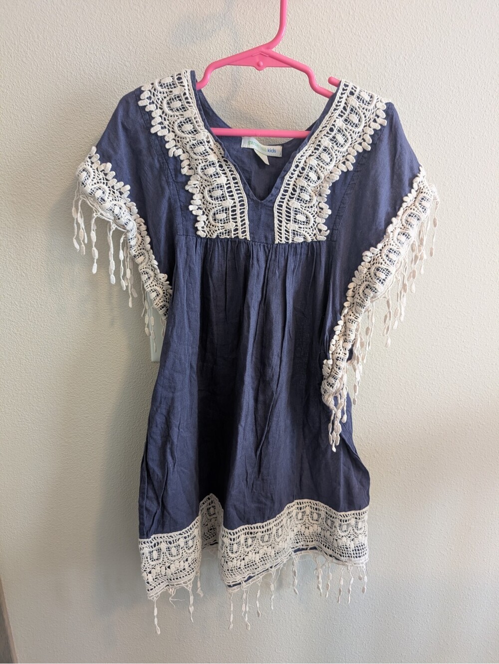 Garnet Hill Kids Girls Medium 7-8 Swim Cover Up Blue Coastal Nautical Beach